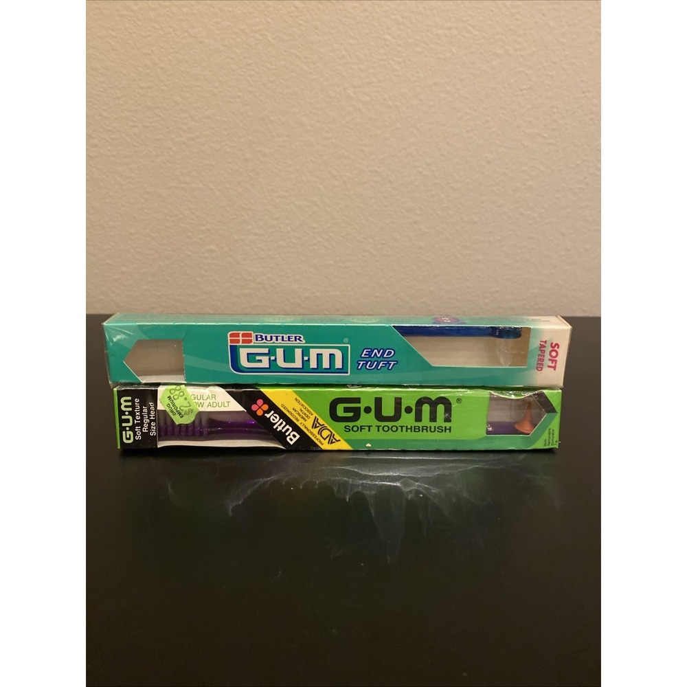 Butler GUM ToothBrushes Adult Regular Soft 411 Purple /soft Tapered 308‎ Blue